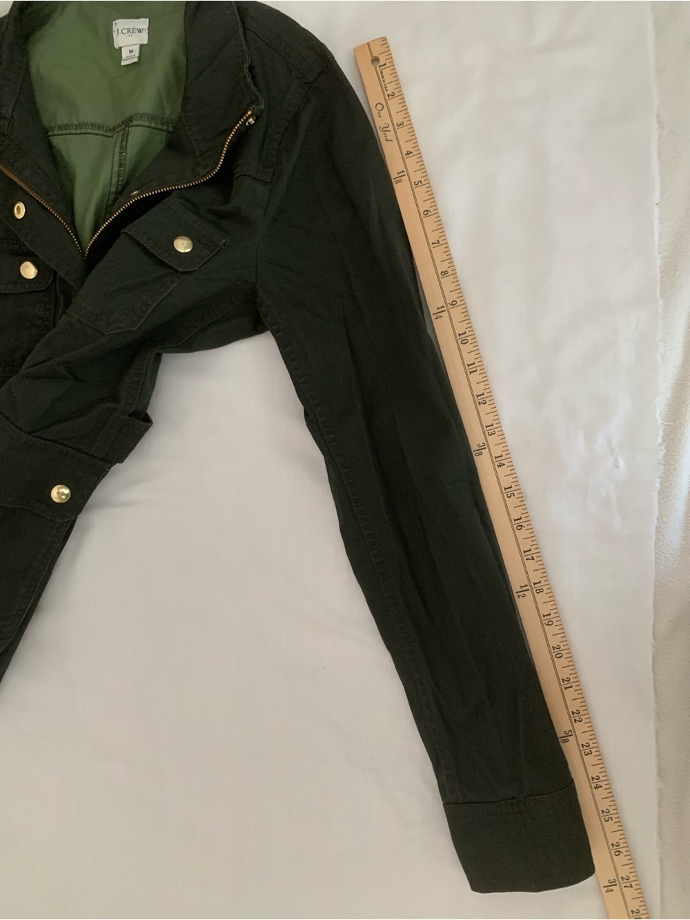 J.Crew Olive Utility Jacket Military Field Coat Gold Snap Cotton Size Medium M - Picture 10 of 13